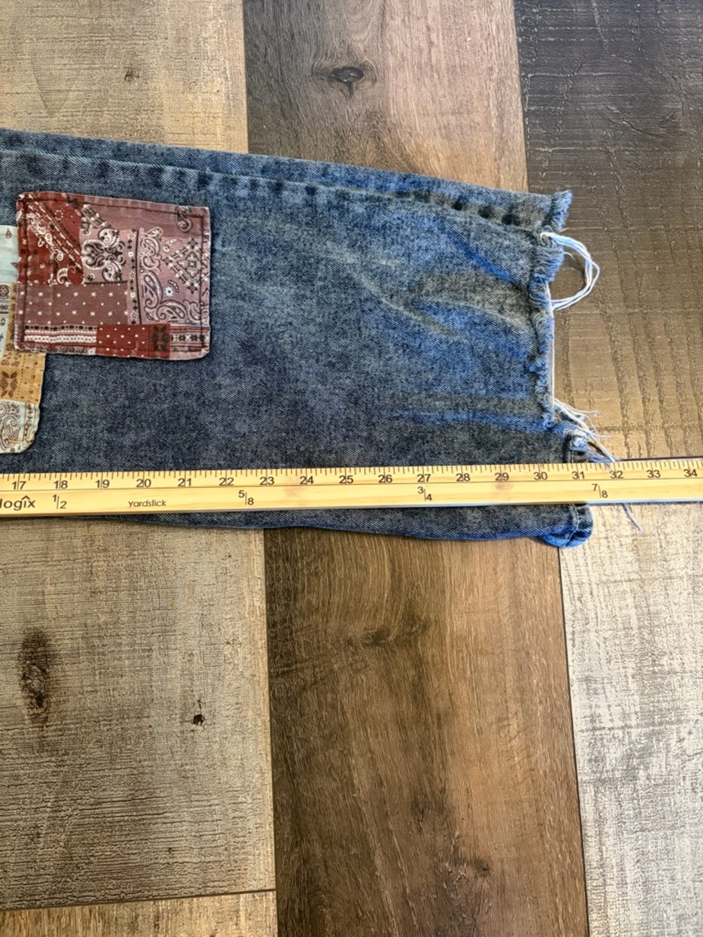 SO High-Rise Patchwork Acid-Wash Jeans - Blue with Multicolor Patches - Picture 3 of 9